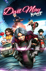  2boys 3girls black_hair blonde_hair blue_eyes breasts brown_eyes brown_hair chibi cleavage dante_(devil_may_cry) dark_skin devil_may_cry_(series) devil_may_cry_5 driving earth_(planet) fingerless_gloves freckles glasses gloves goggles goggles_around_neck green_eyes grey_hair gun heterochromia highres jacket lady_(devil_may_cry) long_hair mario_(series) mario_kart motor_vehicle motorcycle multiple_boys multiple_girls navel nero_(devil_may_cry) nico_(devil_may_cry) parody planet red-framed_eyewear red_eyes red_jacket short_hair space spiked_hair star_(symbol) starry_background submachine_gun trish_(devil_may_cry) van voodoothur weapon 