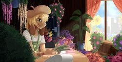  anthro barbearian florist flower generation_2_pokemon leo_(velociripper) nintendo plant pokemon pokemon_(species) smeargle solo sunflower tulip_(flower) wisteria_(flower) 