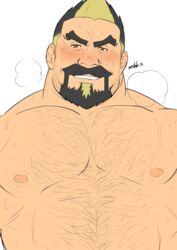  1boy abs bara beard_stubble breath brown_eyes chest_hair come_hither crave_saga facial_hair goatee hairy looking_at_viewer male_focus masa_(mshk_s) mature_male moustache multicolored_hair navel navel_hair nipples noche_(crave_saga) nude pectorals seductive_smile short_hair sideburns sideburns_stubble smile solo spiked_hair stomach strongman_waist stubble sweat thick_mustache two-tone_hair upper_body v-shaped_eyebrows very_sweaty 