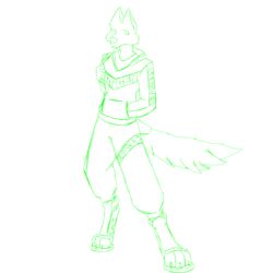  1:1 absurd_res alpha_channel anthro biohound bottomwear branded_clothing canid canine canis cheek_tuft clothing facial_tuft fluffy fluffy_tail footwear green_and_white hi_res hoodie male mammal monochrome pants paws practice shoes solo sweatpants tail topwear tuft unfinished wolf worldbuilding 