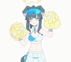  animal_ears animated animated bare_shoulders black_hair blue_archive blue_eyes blush breasts cheering cheerleader closed_mouth dog_ears dog_girl dog_tail eyewear_on_head female ggaebchun goggles goggles_on_head halo hibiki_(blue_archive) hibiki_(cheer_squad)_(blue_archive) highres holding long_hair looking_at_viewer looping_animation medium_breasts midriff millennium_cheerleader_outfit_(blue_archive) navel official_alternate_costume pom_pom_(cheerleading) simple_background skirt smile solo standing stomach tail white_background yellow_halo 