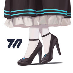  akane_(blue_archive) black_footwear blue_archive chinese_commentary close-up commentary dress feet_only female footwear_focus frilled_dress frills from_side heel_up high_heels highres legs making-of_available shadow shoes simple_background solo strappy_heels ttt_(5274293) white_background 