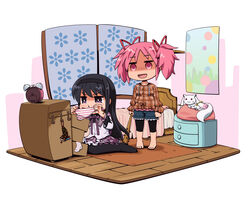  2girls :3 aka-kabuto_no_gema akemi_homura akemi_homura_(magical_girl) alarm_clock alternate_costume barefoot baseball_bat bed bedroom bike_shorts black_hair black_pantyhose blanket blush casual charlotte_(madoka_magica) clock clothes_theft commentary_request drawer empty_eyes false_smile faux_figurine female_pervert hair_ribbon hairband holding holding_clothes holding_panties holding_underwear kaname_madoka kyuubee leggings long_hair long_sleeves magical_girl mahou_shoujo_madoka_magica mahou_shoujo_madoka_magica_(anime) multiple_girls nail nail_bat panties pantyhose pervert pigeon-toed pillow pink_eyes pink_hair pink_panties ribbon shaded_face shirt shorts sitting skirt smile striped_clothes striped_panties sweatdrop theft twintails underwear underwear_theft very_long_hair wariza yuri 