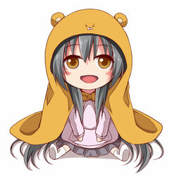  :d black_hair blush_stickers brown_eyes chibi commentary_request cosplay creek_(moon-sky) doma_umaru doma_umaru_(cosplay) female hamster_costume himouto!_umaru-chan komaru_(himouto!_umaru-chan) komaru_(himouto!_umaru-chan)_(cosplay) long_hair no_nose open_mouth original simple_background smile solo very_long_hair white_background white_legwear youjo_(creek_(moon-sky)) 