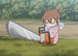  animated animated blush brown_hair chainsaw cuticle_detective_inaba cuticle_tantei_inaba female lolicon 