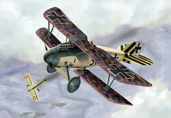  aircraft albatross_d.v biplane clouds flying gyan_(akenosuisei) military original smoke world_war_i 