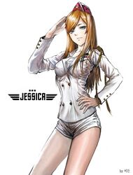  blonde_hair character_name commentary_request eden_hunter female genie_(song) girls&#039;_generation hat jessica_(girls&#039;_generation) k-pop long_hair military military_uniform naval_uniform pantyhose real_life salute short_shorts shorts sm_entertainment solo uniform 