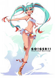  aqua_eyes aqua_hair bad_link bare_shoulders bikini bikini_skirt female full_body goodsmile_company goodsmile_racing hatsune_miku headphones headset high_heels long_hair looking_at_viewer lowleg lowleg_bikini navel official_art open_mouth race_queen racing_miku racing_miku_(2016) sandals shoes smile solo standing stomach strapless strappy_heels swimsuit tan tube_top twintails very_long_hair vocaloid yoneyama_mai 