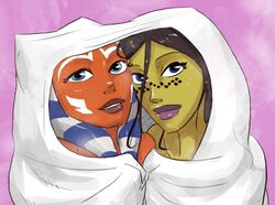  ahsoka_tano alien alien_humanoid barriss_offee black_hair blue_eyes duo female green_body green_skin hair head_tails humanoid lekku_(anatomy) lips looking_at_viewer mirialan not_furry orange_body orange_skin purple_lips star_wars togruta tourbillon towel 