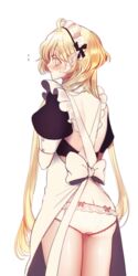  apron ass bad_id bad_pixiv_id blonde_hair blush elf female from_behind highres ini_(millabi21) long_hair maid panties pointy_ears standing underwear very_long_hair white_panties yellow_eyes 