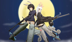  2girls animal_ears bird_tail blush brave_witches commentary_request full_moon gun heidimarie_w._schnaufer hirschgeweih_antennas masana_hatuse moon multiple_girls panties rabbit_ears rabbit_girl red_eyes shimohara_sadako smile strike_witches striker_unit tail underwear weapon world_witches_series 