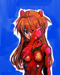  blue_eyes bodysuit breasts commentary_request covering_one_eye evangelion:_3.0_you_can_(not)_redo female hair_ornament highres kikiki_(hiya_mikan) long_hair looking_at_viewer neon_genesis_evangelion orange_hair plugsuit rebuild_of_evangelion small_breasts solo souryuu_asuka_langley 