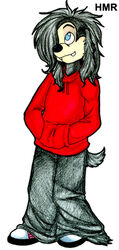 anthro baggy biped black_body black_fur black_hair black_nose blue_eyes bottomwear canid canine canis clothed clothing cujo disney domestic_dog fluffy fluffy_tail footwear fur goof_troop hair hoodie male mammal oversized_bottomwear oversized_clothing oversized_pants pants shoes simple_background solo standing tail topwear white_background zeriara