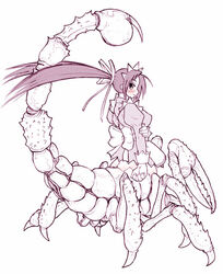 arachnid arachnid_taur arthropod arthropod_taur blush clothing female girtablilu maid_uniform monochrome monster_girl_(genre) mythological_arachnid mythological_arthropod mythological_creature mythology purple_and_white scorpion scorpion_taur solo tail taur uniform unknown_artist