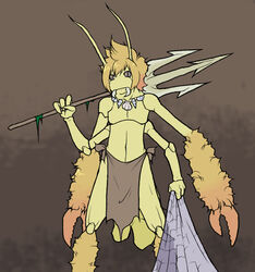 anthro arthropod bottomwear clothing fisherman fishing fishing_net holding_net holding_object holding_weapon insects loincloth male melee_weapon momorodent net polearm retiarius solo spearfishing throw_net trident warrior weapon weapon_on_shoulder