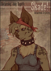 2006 abstract_background alternative_fashion american_flag anthro athletic athletic_anthro athletic_female bandana bat black_collar breasts brown_body brown_fur chest_tuft clothed clothing collar female flag freckles front_view fur grey_clothing grey_shirt grey_tank_top grey_topwear hair half-length_portrait headkerchief kerchief leaf-nosed_bat liz_carlson mammal markings medium_breasts microbat multicolored_body multicolored_fur portrait punk red_bandanna red_headkerchief red_kerchief shirt simple_background smile snout solo spiked_collar spikes spots spotted_body spotted_fur studded_collar studs tan_background tan_body tan_fur tan_hair tank_top topwear tuft two_tone_body two_tone_fur united_states_of_america winged_arms wings yangochiropteran