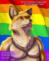 2004 4:5 anthro bodily_fluids canid canine crying english_text flag flag_(object) flag_background fox freedom_rings fur fursecution_fox gandhi jewelry lgbt_pride lgbt_pride_month lol_comments male mammal multicolored_jewelry multicolored_necklace necklace orange_eyes positive_message pride_color_accessory pride_color_background pride_color_flag pride_color_jewelry pride_color_necklace pride_colors pupils quote rainbow rainbow_background rainbow_flag rainbow_jewelry rainbow_necklace rainbow_pride_colors rainbow_pride_flag rainbow_symbol simple_background six-stripe_rainbow_pride_colors slit_pupils solo stated_homosexuality stated_sexuality taurin_fox tears text whiskers