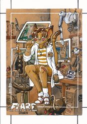 amiral_aesir anthro bottomwear clothed clothing clutter coat computer domestic_cat electronics eyewear felid feline felis female footwear geek glasses hi_res lab_coat laboratory legwear machine mammal pris robot shorts socks solo tail tomboy topwear workstation