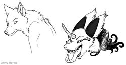 2006 canid canine canis chival_(character) female feral glamfur horn mammal monochrome multiple_images solo tongue wolf zeriara