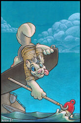 2007 anthro canid canine cloud fishing holding_object hook keovi male mammal outside sea sky solo tail toony water