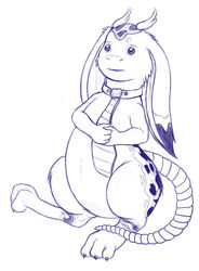 3_toes 4_fingers ambiguous_gender big_ears biped blue_and_white claws downsy feet fingers horn hybrid lagomorph leporid looking_at_another mammal monochrome necktie pen_(artwork) rabbit ramzryu simple_background solo source_request spots tail toe_claws toes traditional_media_(artwork) unavailable_at_source white_background