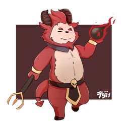  1:1 2016 anthro closed_eyes clothing demon devil_teemo_(lol) digital_media_(artwork) fur hi_res league_of_legends male mammal raburigaron riot_games satyr signature simple_background smile solo teemo_(lol) tencent white_background yordle 