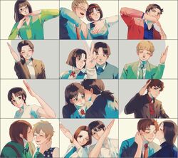  6+boys 6+girls aizawa_akane annotated arimori_yuuji asano_youko black_hair blush brown_hair commentary_request couple fukamachi_mitsuru heart heart_trace hiyama_tatsuyuki itsuki_yousuke kindaichi_hajime kindaichi_shounen_no_jikenbo kissing kissing_cheek kurosawa_mika long_hair mizusawa_rio mogami_hazuki morishita_remi multiple_boys multiple_girls nanase_miyuki noujou_kouzaburou ponytail pose rokusei_ryuuichi school_uniform senke_takashi short_hair smile straight suou_takeshi tokita_wakaba tsukishima_fuyuko yukiya_0_0 