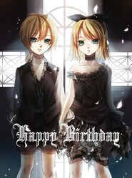  1boy blonde_hair bow dress female green_eyes kagamine_len kagamine_rin lace see-through sheer vocaloid 