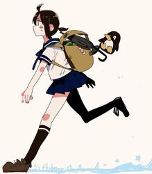  backpack bad_id bad_pixiv_id bag black_umbrella brown_eyes brown_hair candy closed_umbrella dated failure_penguin female food fubuki_(kancolle) kantai_collection long_hair ponytail school_uniform serafuku twitter_username umbrella uotsu_(sabakou) 