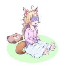  barefoot elin_(tera) mask pajama pajamas pillow saliva sleepy 