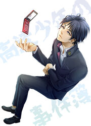  1boy aged_down ai_(ai1470) bishounen cellphone commentary_request kindaichi_shounen_no_jikenbo phone school_uniform short_hair takatoo_shounen_no_jikenbo takatoo_youichi teenage 