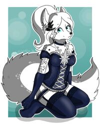  anthro blue_eyes canid canine christmas clothing corset female fox fur holidays lingerie mammal solo topwear vindictiivespet white_body white_fur 