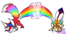 2009 ambiguous_gender blanford&#039;s_fox canid canine colorful_theme duo fart feral fox mammal manda_panda rainbow rainbow_arch rainbow_fart_cloud rainbow_trail scribbles_(neoscribbles) sparklefur tail true_fox unusual_fart what