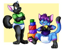 5:4 ageplay anthro arms_bent arms_in_front arms_together barefoot bent_legs block canid canine canis clothed clothing crossed_arms diaper domestic_cat domestic_dog duo feet felid feline felis green_eyes hand_on_arm hand_on_forearm hand_on_own_arm hand_on_own_forearm hands_together_elbows_apart holding_arm holding_block holding_forearm holding_object holding_toy infantilism kalida legs_together male mammal nom planted_leg roleplay simple_background stack standing star straight_legs tail toy toy_block toya_pup wearing_diaper white_diaper yellow_eyes