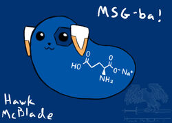 :3 accipitrid accipitriform ambiguous_gender avian bean bean_(mameshiba) bird blue_background blue_body canid canine canis carbon_(element) chemical_elemental_creature chemistry domestic_dog e621 english_text esix food food_creature hawk_mcblade hexagon humor hydrogen_(element) mameshiba mammal mascot mascot_contest melee_weapon molecule monosodium_glutamate nitrogen_(element) oxygen simple_background sodium_(element) solo sword text watermark weapon