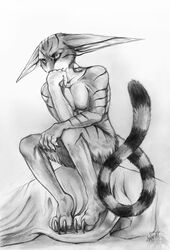 2010 anthro felid female fur graphite_(artwork) greyscale inspired_by_formal_art karmasi long_ears mammal markings monochrome nude pencil_(artwork) pose ring_(marking) ringed_tail si&#039;itiae solo striped_body striped_fur striped_markings striped_tail stripes tail tail_markings the_thinker thinking traditional_media_(artwork) unknown_artist