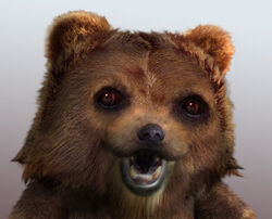 bear black_lips black_nose brown_body brown_ears brown_eyes brown_fur cheek_tuft creepy dark_eyelids detailed detailed_fur facial_tuft fur gradient_background gums_(mouth) insanity_face lips looking_at_viewer looking_away low_res male mammal meme nightmare_fuel open_mouth pedobear photorealism rape_face running simple_background solo soul_devouring_eyes teeth tuft uncanny_valley unknown_artist what what_has_science_done where_is_your_god_now