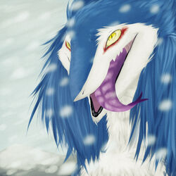 1:1 anthro male mammal markus_(dowantanaccount) sergal sidgi smile snow solo tongue