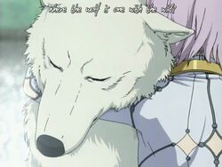 4:3 canid canine canis caressing cheza_(wolf&#039;s_rain) closed_eyes colored duo embrace female feral forest fur hug kiba_(wolf&#039;s_rain) mammal outside plant screencap solo_focus tree unknown_artist white_body white_fur wolf wolf&#039;s_rain wood