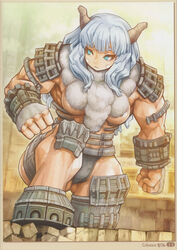 armor barba_(shadow_of_the_colossus) biceps blue_eyes breasts castle chest_tuft colossus colossus_(shadow_of_the_colossus) female fur ganten gatten hair hi_res horn horned_humanoid human humanoid japan_studio_(game_developer) mammal muscular muscular_female not_furry shadow shadow_of_the_colossus shigatake solo sony_corporation sony_interactive_entertainment team_ico_(game_developer) tuft white_hair