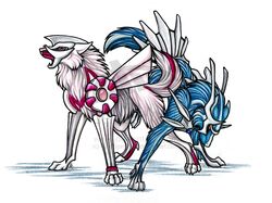 ambiguous_gender canid canine dialga distracting_watermark duo fakemon feral generation_4_pokemon legendary_pokemon mammal nintendo palkia pokemon pokemon_(species) red_eyes tail watermark wild_spirit_wolf