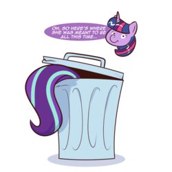  dialogue disembodied_head duo english_text equid equine female friendship_is_magic hair hasbro horn mammal my_little_pony mythological_creature mythological_equine mythology purple_hair raised_tail saturdaymorningproj starlight_glimmer_(mlp) tail text trash trash_can twilight_sparkle_(mlp) unicorn 