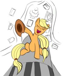 applejack_(mlp) blonde_hair bomb clothing dr._strangelove_or:_how_i_learned_to_stop_worrying_and_love_the_bomb earth_pony equid equine explosives female feral friendship_is_magic hair hasbro hat headgear headwear horse mammal my_little_pony parody pony quadruped simple_background solo tail unknown_artist white_background