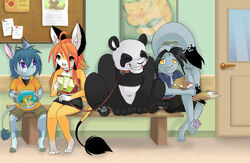 4_toes anthro barefoot bear black_pawpads claws collar cyprinid cypriniform doctor feet female fish giant_panda goldfish grin group leash luna777 male mammal marine moondog pawpads pink_pawpads scared smile soles tail tail_tuft taratsu_(character) toes toru_(luna777) tuft veterinarian waiting_room