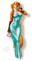 2008 anthro big_red_(richard_bartrop) breasts canid canine clothing dress electronics female fox front_view fur hair landline_phone mammal orange_body orange_fur orange_hair phone pinup pose richard_bartrop rotary_phone simple_background solo standing tail teal_clothing teal_dress white_background wired_phone