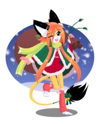 4_toes alpha_channel anthro barefoot claws clothing earmuffs feet female handwear holly_(plant) leg_warmers legwear luna777 mittens moondog open_mouth plant ribbons sack scarf snow solo tail tail_tuft taratsu_(character) toes tuft