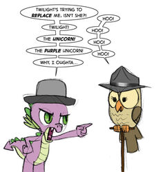 abbott_and_costello avian beak better_version_at_source bird brown_body brown_feathers clothing dialogue dragon duo english_text feathered_wings feathers feral friendship_is_magic hasbro hat hat_only headgear headgear_only headwear headwear_only kinkyturtle male mostly_nude my_little_pony mythological_creature mythological_scalie mythology owl owlowiscious_(mlp) parody scalie simple_background spike_(mlp) tail text white_background wings