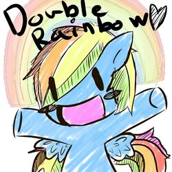 1:1 blue_body blue_feathers blue_fur double_rainbow equid equine feathered_wings feathers female feral friendship_is_magic fur hair halo hasbro mammal multicolored_hair my_little_pony mythological_creature mythological_equine mythology pegasus rainbow rainbow_dash_(mlp) rainbow_hair solo unknown_artist wings