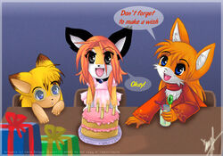 anthro cake candle canid canine collar dessert echidhog english_text euan-the-echidhog euan_(character) eyewear felouse_(character) felousefarnayne female food fox gift glasses group luna777 male mammal moondog taratsu_(character) text