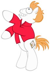 alpha_channel alternate_species bottomless clothed clothing comedy_central cutie_mark equid equine food fur futurama hair hasbro horse jacket male mammal my_little_pony orange_hair philip_j._fry pizza ponification pony short_hair side_view simple_background smile solo standing teeth toony topwear transparent_background unknown_artist white_body white_fur